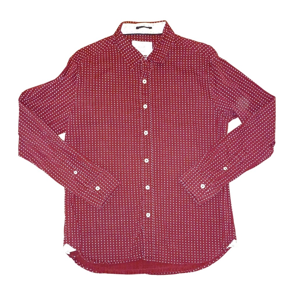 Level Ten Mens Modern Burgundy Red Micro Print Cotton Button Down Shirt Size M